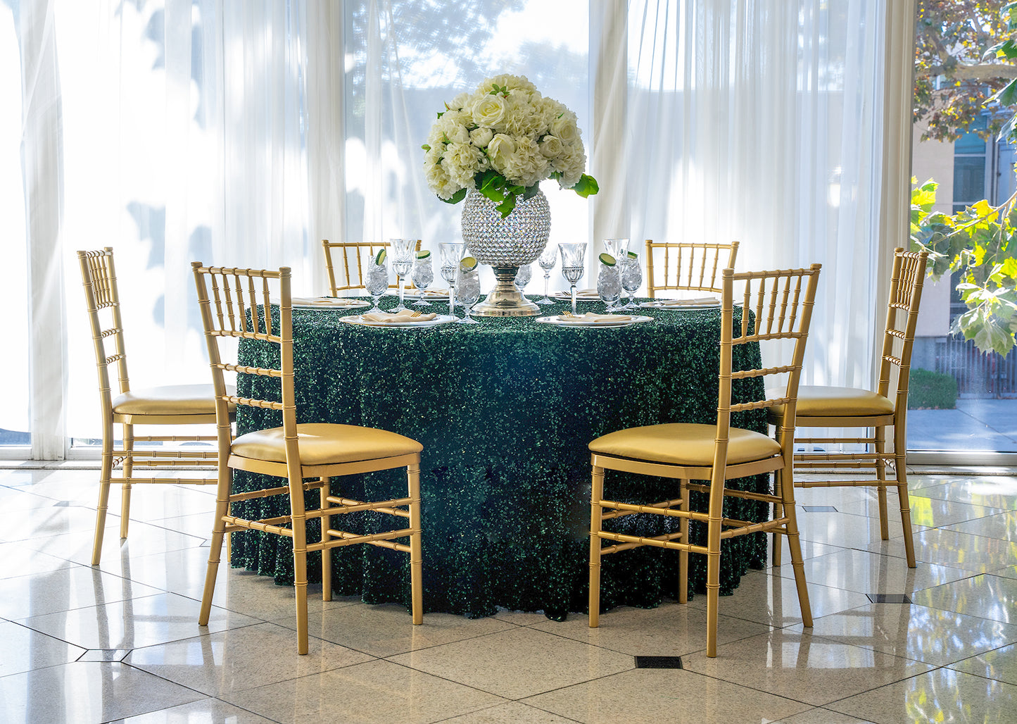 120" Round Sequin on Velvet Tablecloth - S-emerald