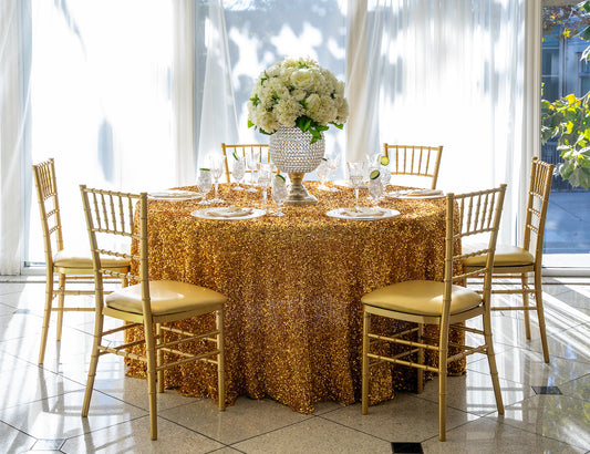 120" Round Sequin on Velvet Tableclothes - Gold