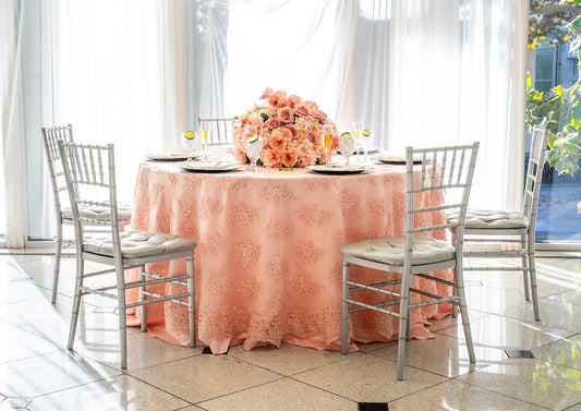 120" Round Peach Lace Tablecloth for Parties & Events