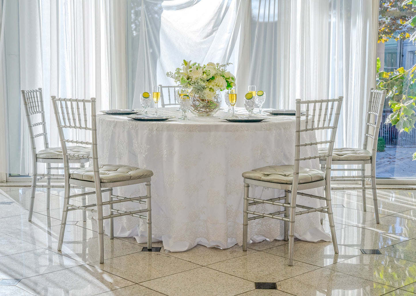 120" Round White Lace Tablecloth for Parties & Events