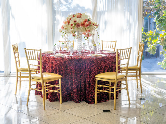 120" Round Sequin on Velvet Tablecloth  - S-burgundy