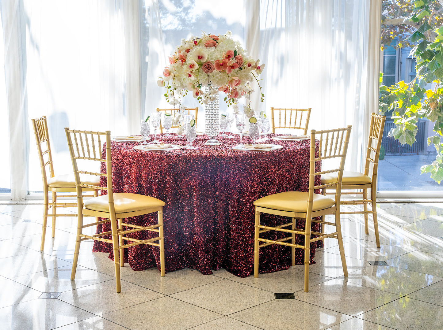 120" Round Sequin on Velvet Tableclothes