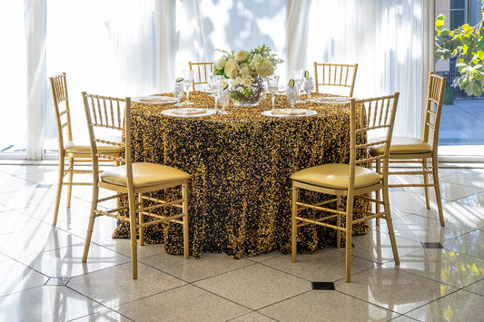 120" Round Sequin on Velvet Tablecloth  - S-Gold