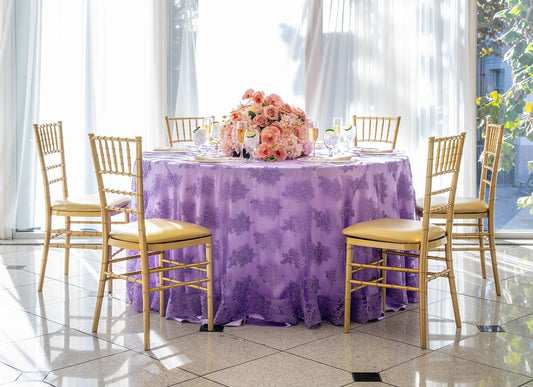 120" Round Lavender Lace Tablecloth for Parties & Events