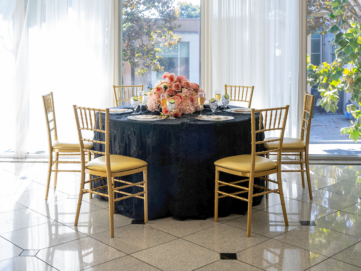 120" Round Black Lace Tablecloth for Parties & Events