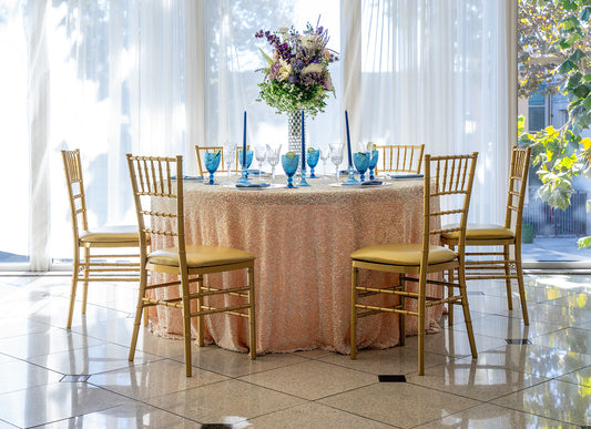 120" Round Sequin on Velvet Tablecloth - Rainbow Nude